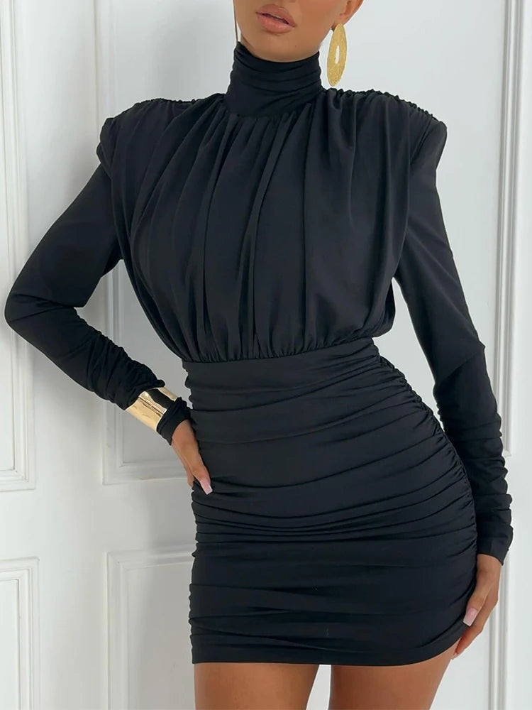 Elegant Turtleneck Mini Dress- Anlita