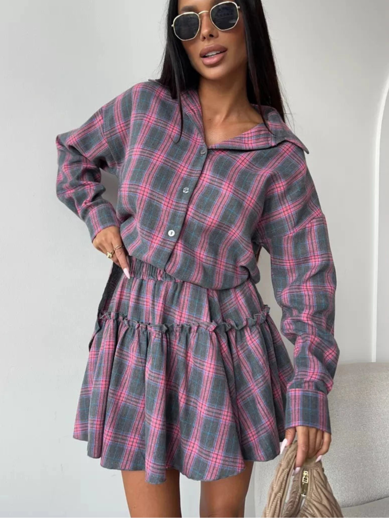 Casual Plaid Skirt Set- Nunu