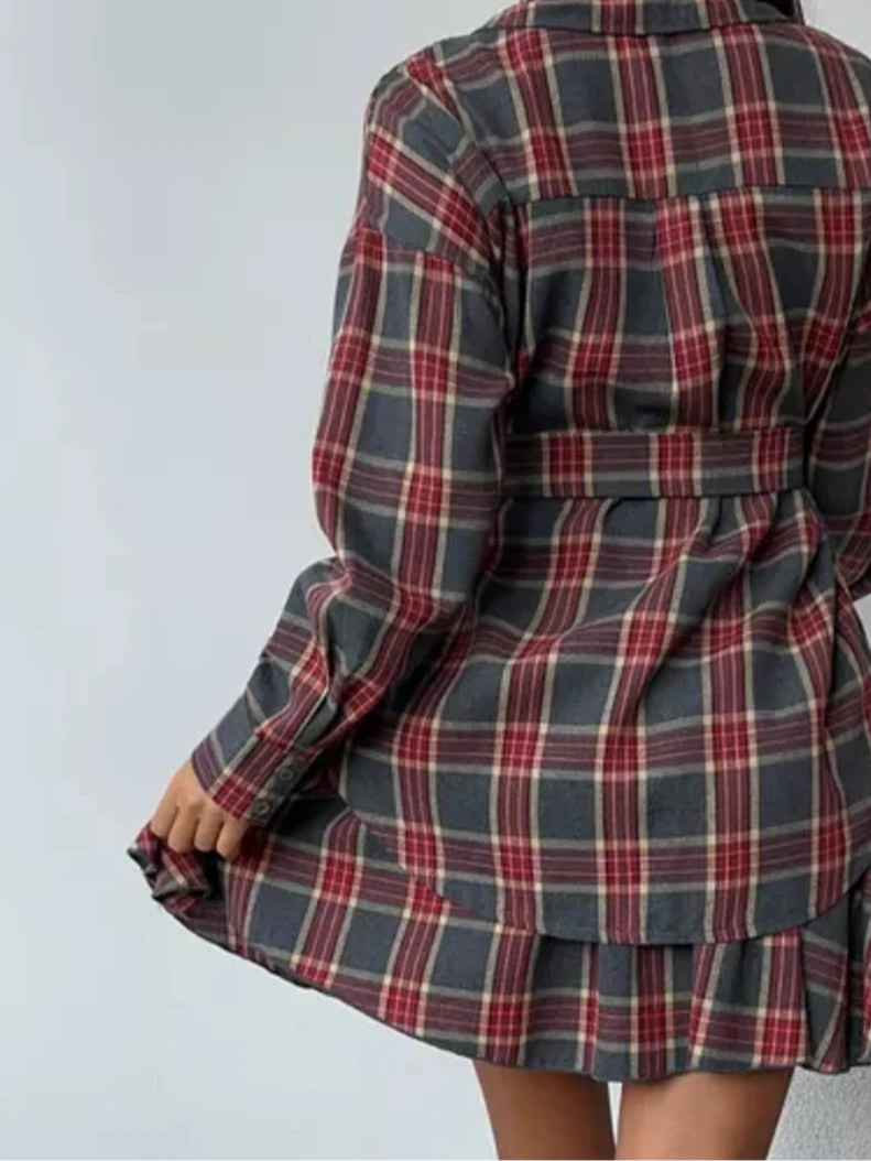 Casual Plaid Skirt Set- Nunu