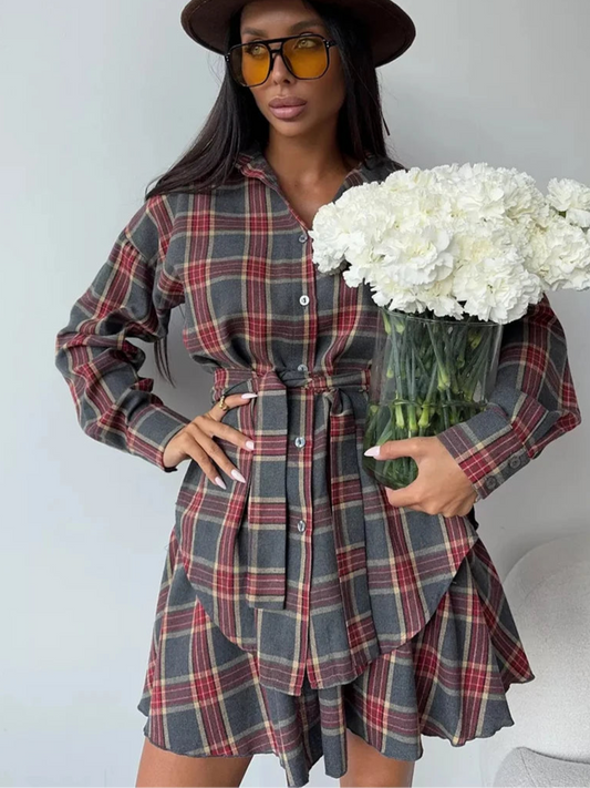 Casual Plaid Skirt Set- Nunu