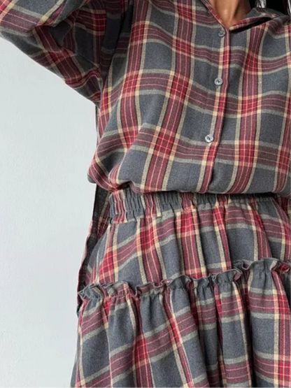 Casual Plaid Skirt Set- Nunu