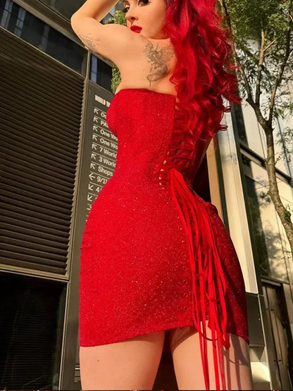 Sparkling Scarlet Mini Dress- LosAngeles