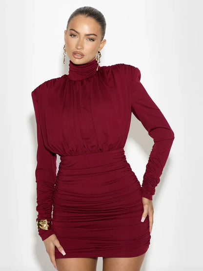 Elegant Turtleneck Mini Dress- Anlita