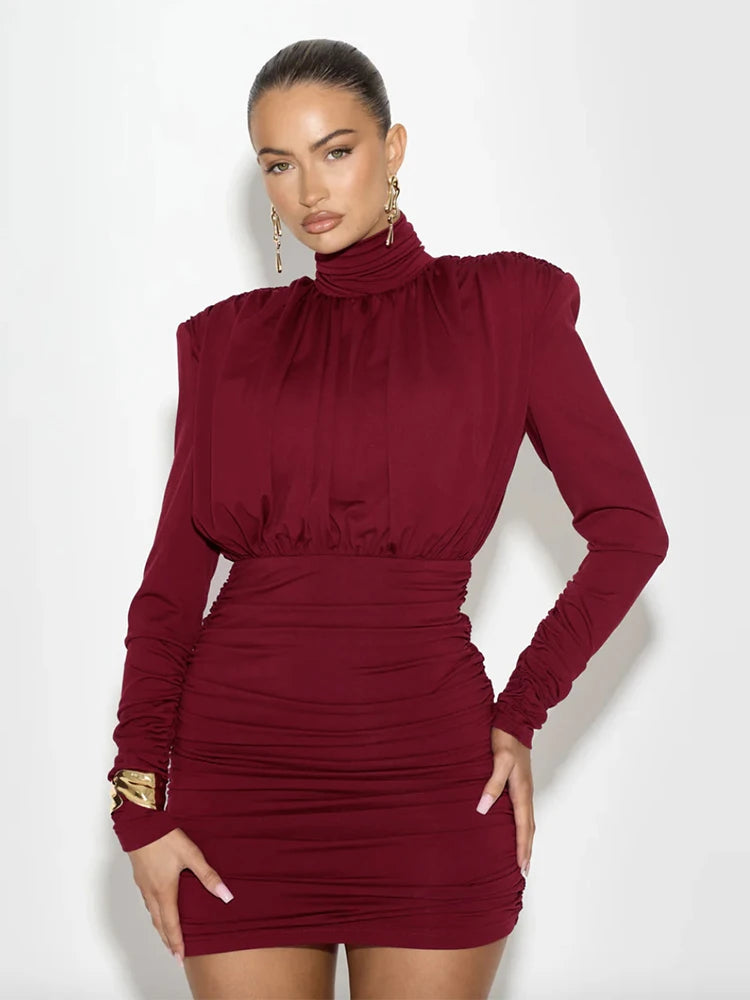 Elegant Turtleneck Mini Dress- Anlita