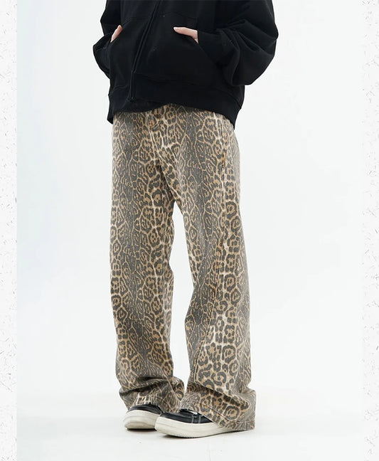 High Waist Straight Leg Jeans- Leopard