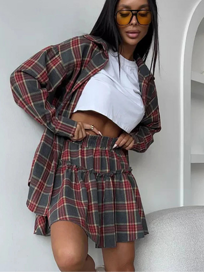 Casual Plaid Skirt Set- Nunu