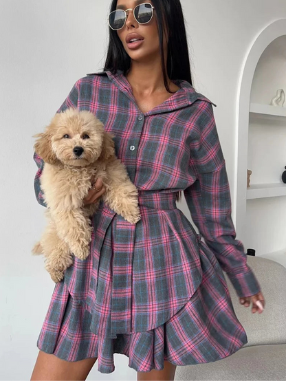 Casual Plaid Skirt Set- Nunu